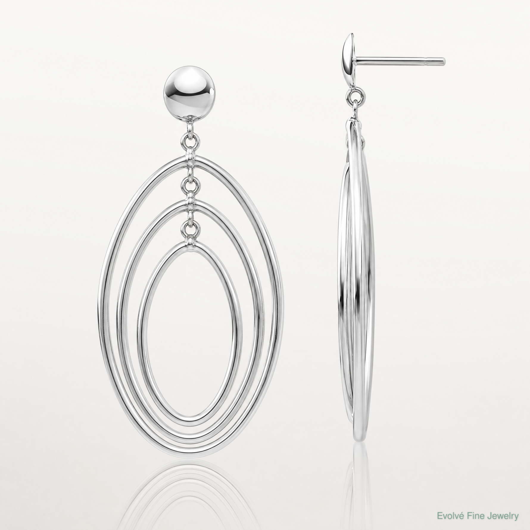 14k White Gold Oval Circle Dangle Post Earrings - Lifestyle View