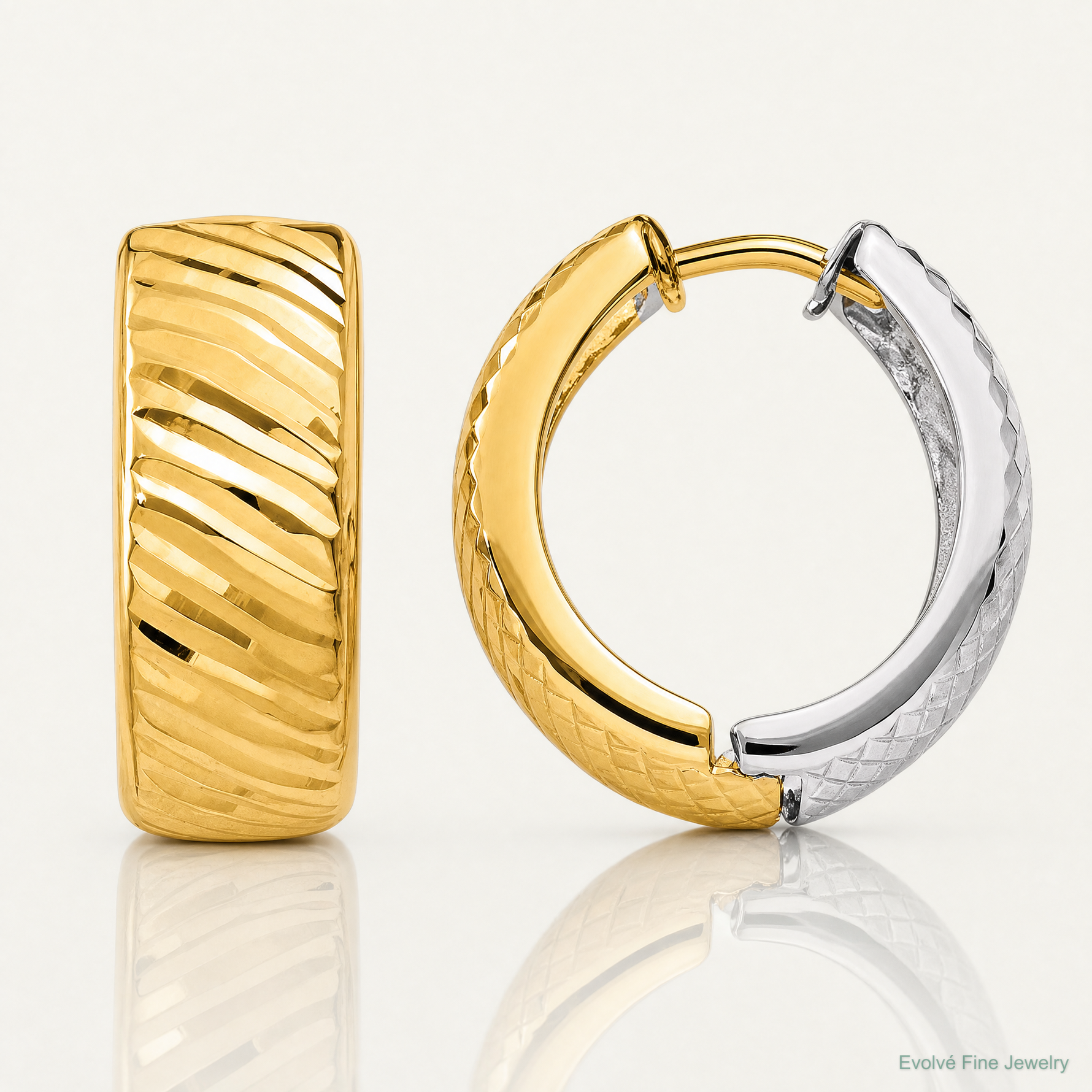14k Two-tone Textured Hoop Earrings - Lifestyle View