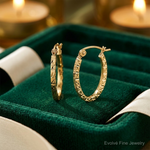 14K Diamond Cut Oval Hollow Hoop Earrings - Lifestyle View