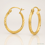 14K Satin Diamond Cut Hollow Twisted Hoop Earrings - Lifestyle View
