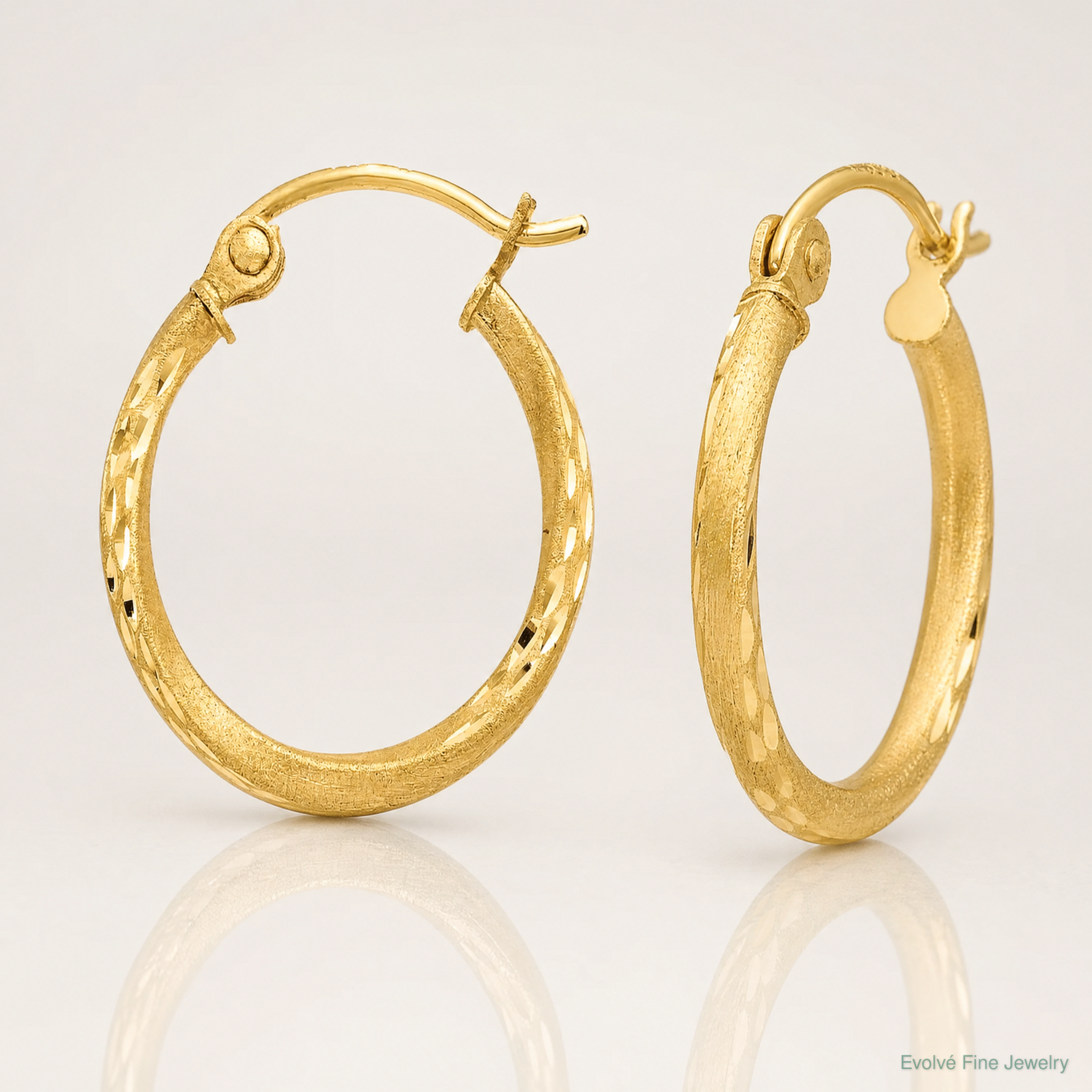 14K Satin Diamond Cut Hollow Twisted Hoop Earrings - Lifestyle View
