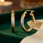 14K & Rhodium 3mm Diamond Cut Oval Hollow Hoop Earrings - Lifestyle View