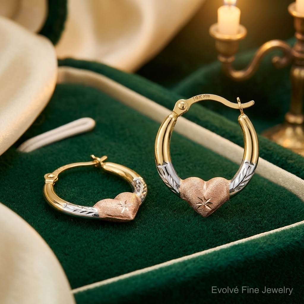 14K & White and Rose Rhodium Heart Hoop Earrings - Lifestyle View