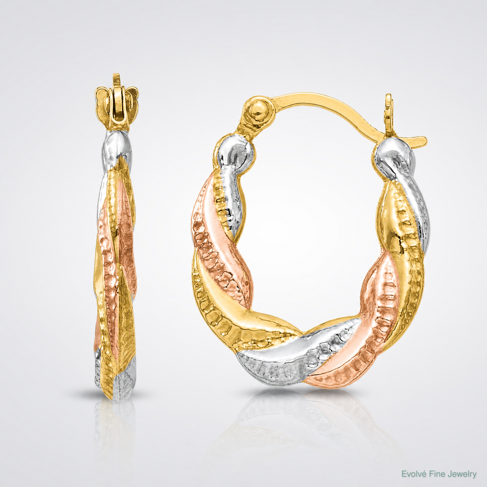 14K & White and Rose Rhodium Hollow Scalloped Hoop Earrings - Lifestyle View