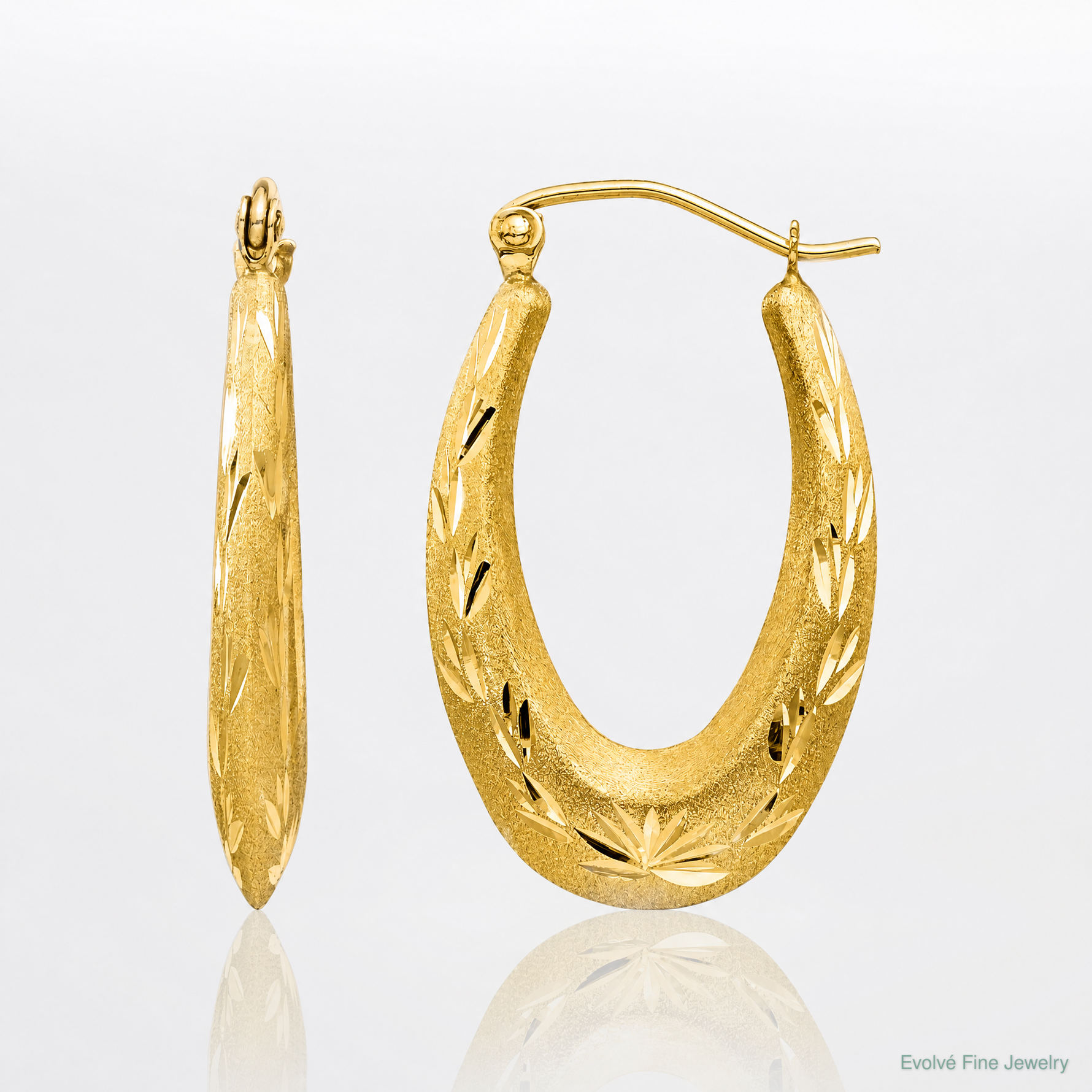 14K Satin Diamond Cut Hollow Hoop Earrings - Lifestyle View