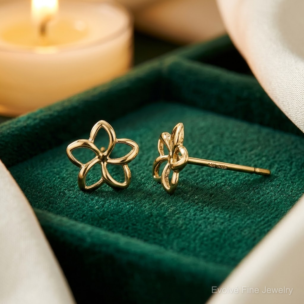 14k Plumeria Post Earrings - Lifestyle View