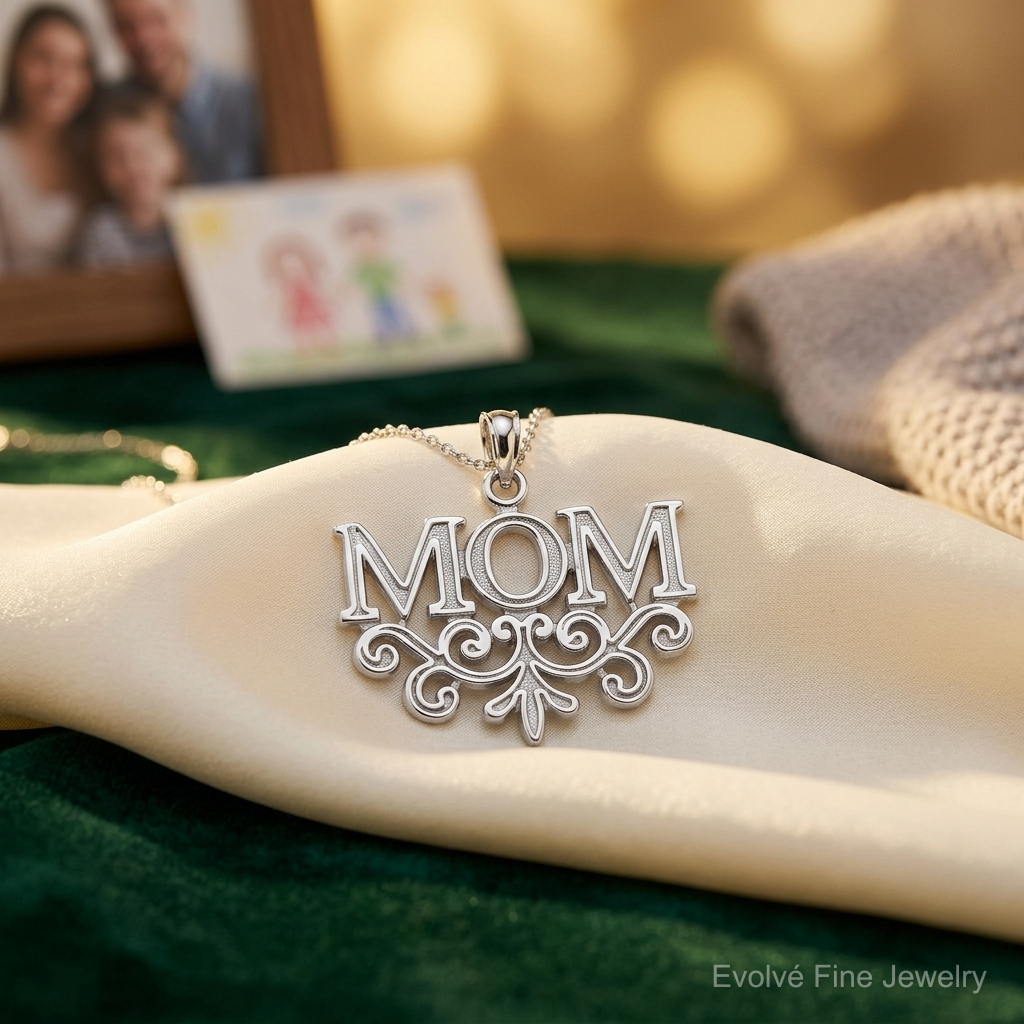 14k White Gold MOM Charm - Lifestyle View
