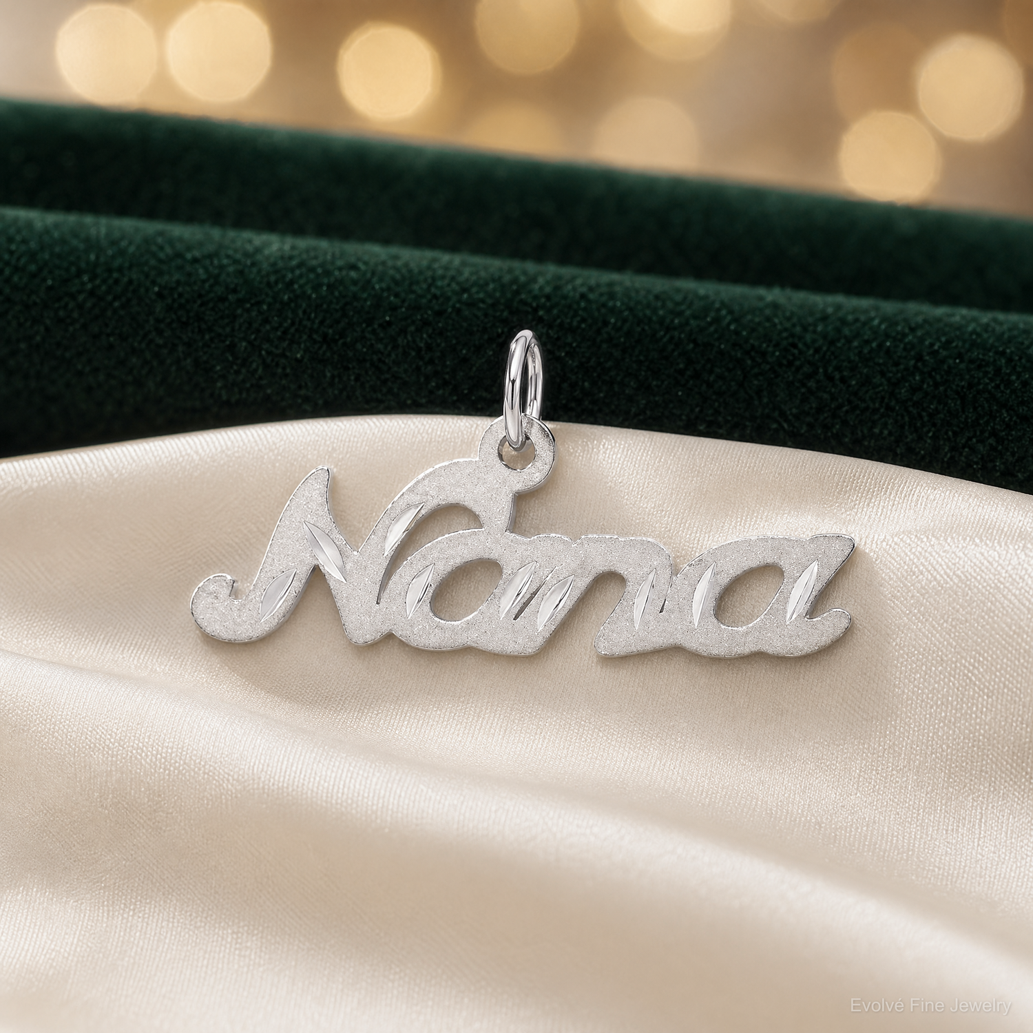 14k White Gold Satin NANA Charm - Lifestyle View