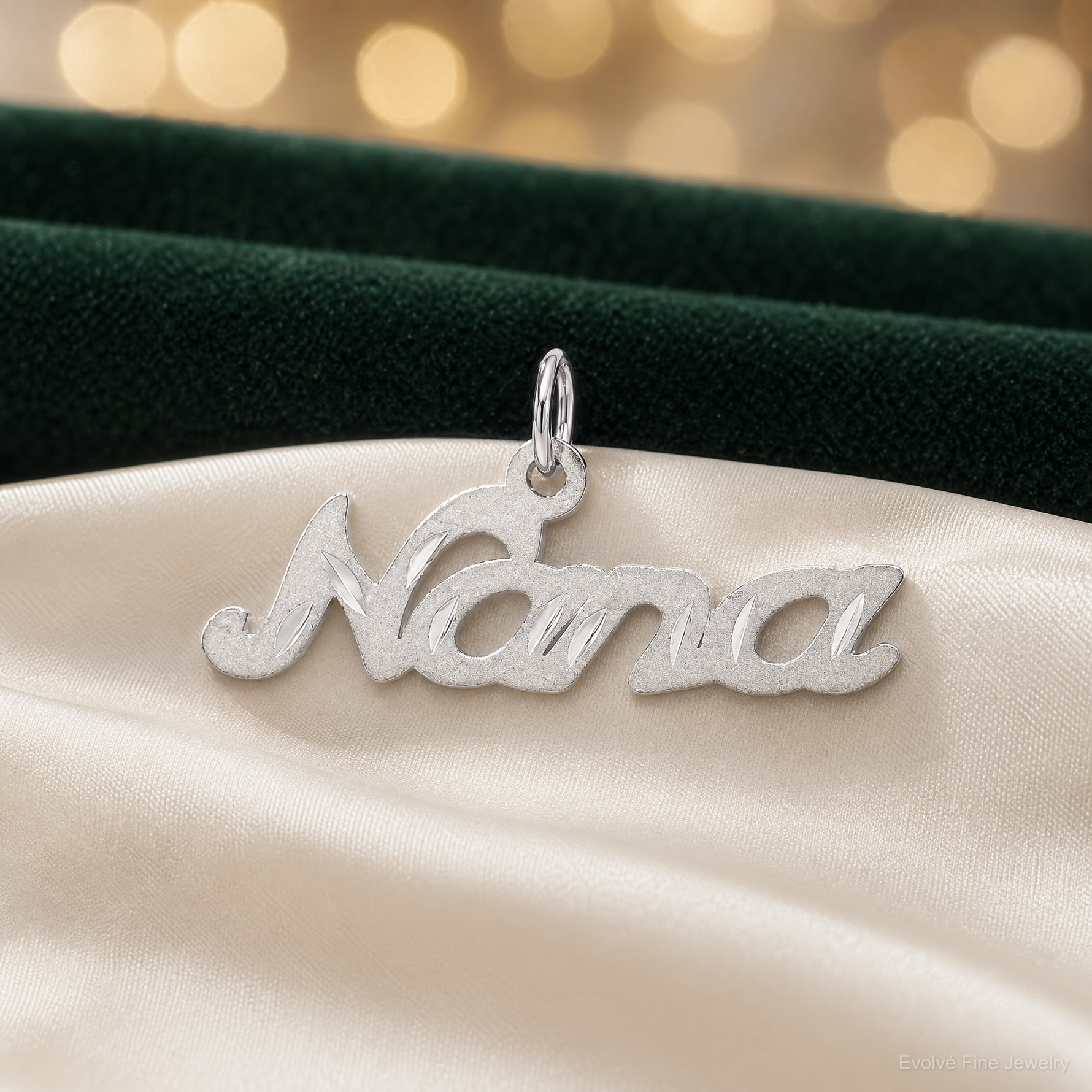 14k White Gold Satin NANA Charm - Lifestyle View