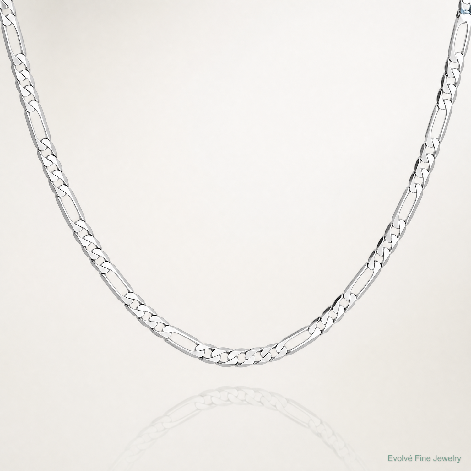 14k White Gold 4mm Flat Figaro Chain - Lifestyle View
