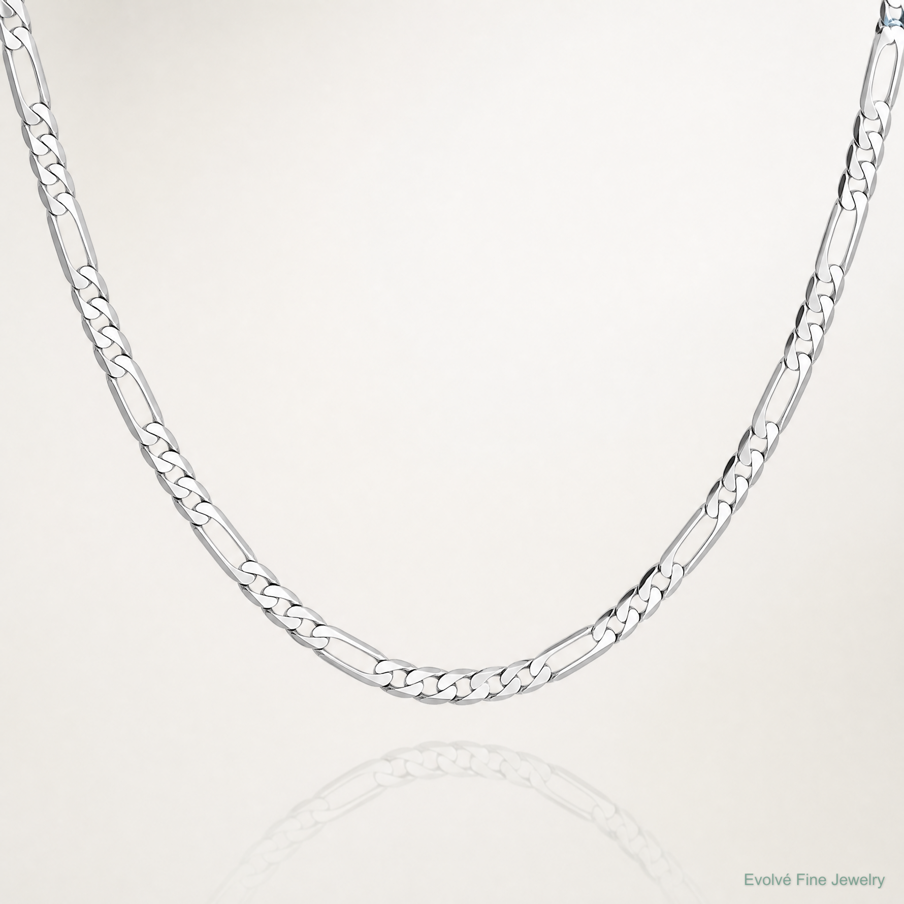 14k White Gold 4mm Flat Figaro Chain - Lifestyle View