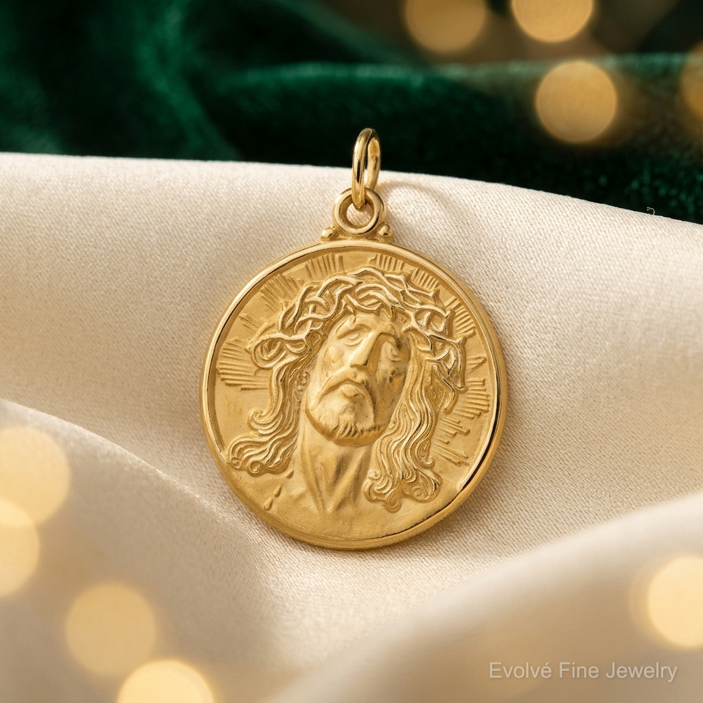 14k Jesus Medal Pendant - Lifestyle View