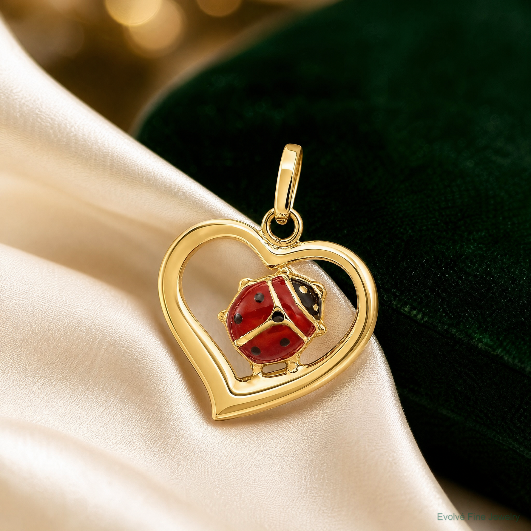 14k Enameled Ladybug in Heart Charm - Lifestyle View