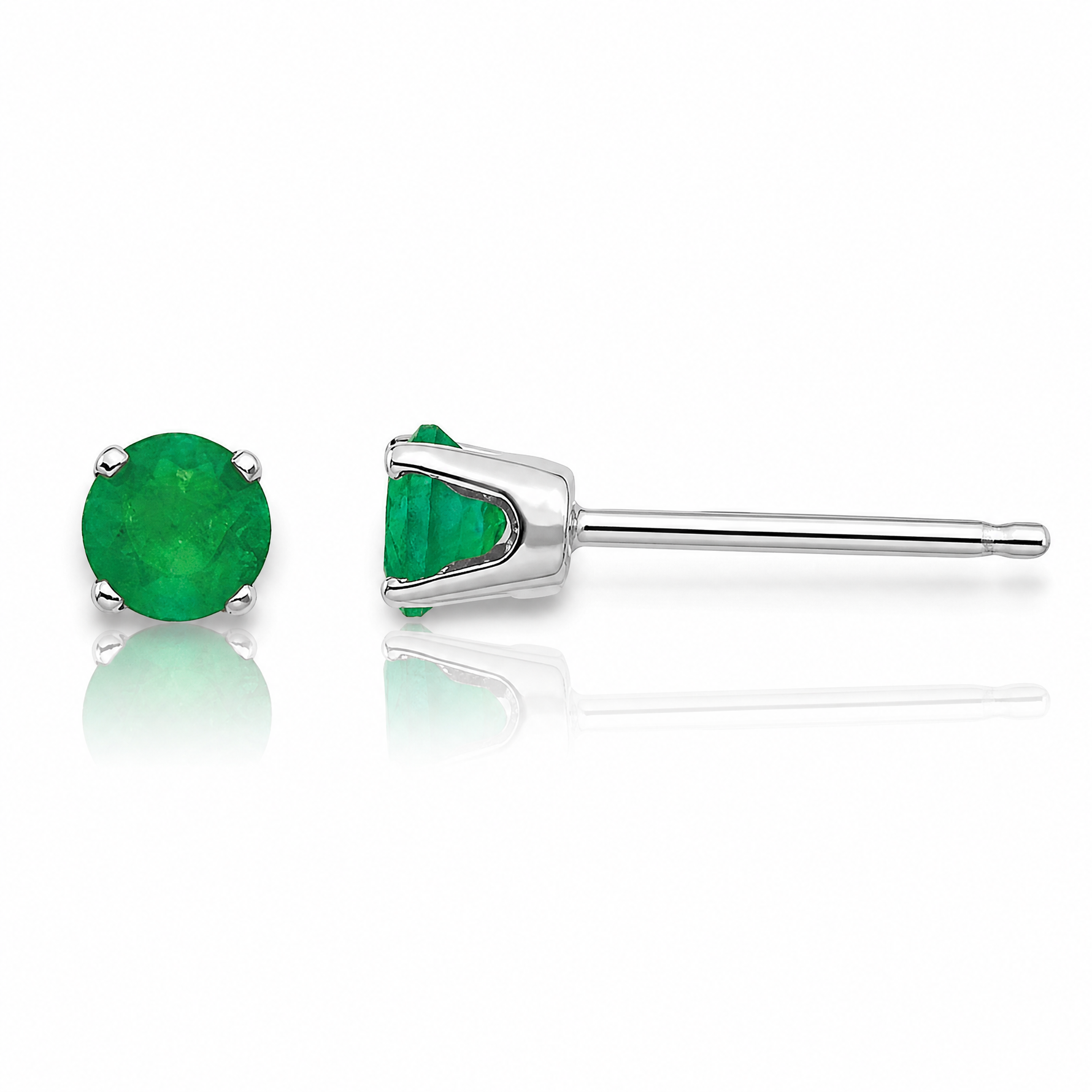 14k White Gold 3mm Emerald Stud Earrings - Lifestyle View