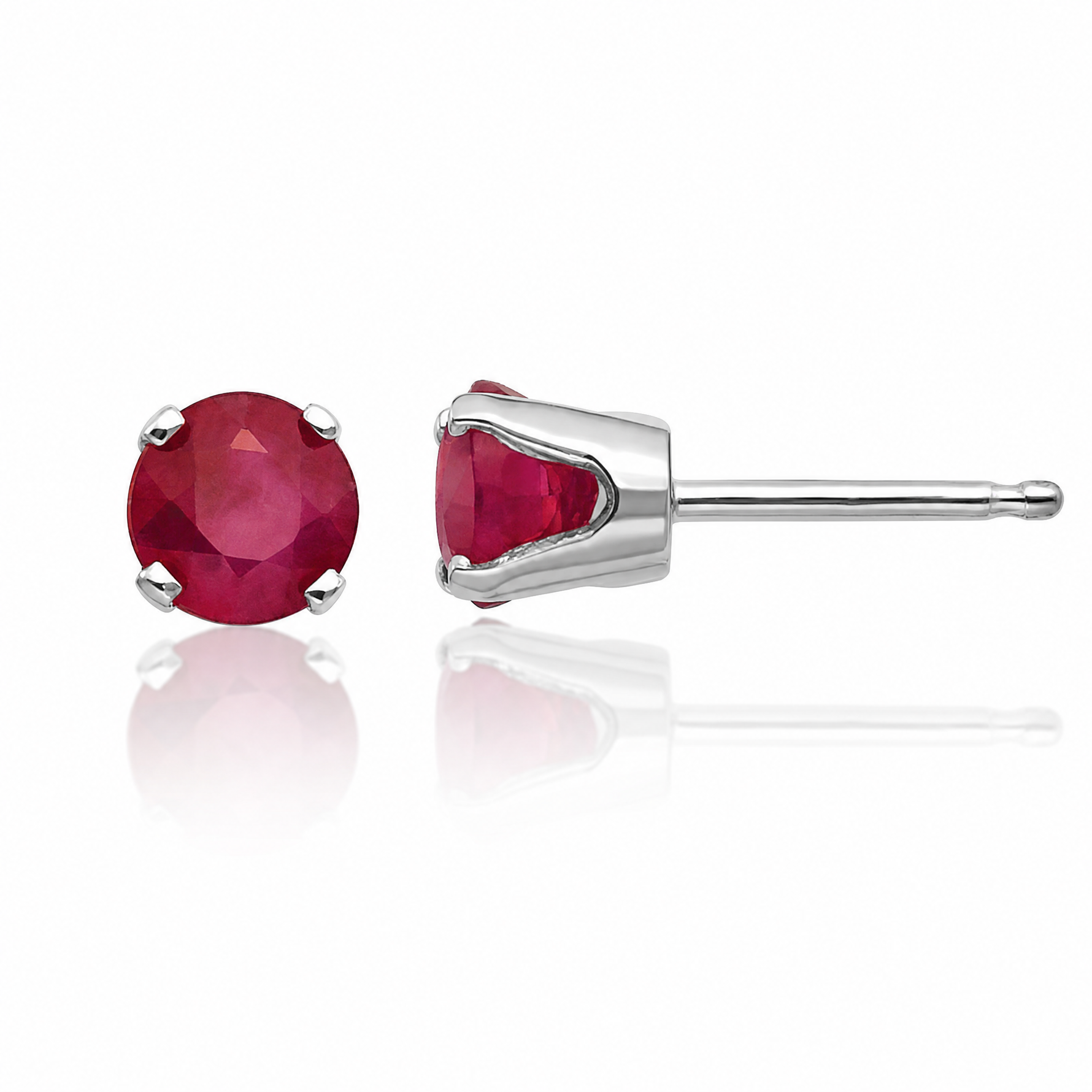 14k White Gold 4mm Ruby Stud Earrings - Lifestyle View