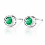 14k White Gold 4mm Bezel May/Emerald Post Earrings - Lifestyle View