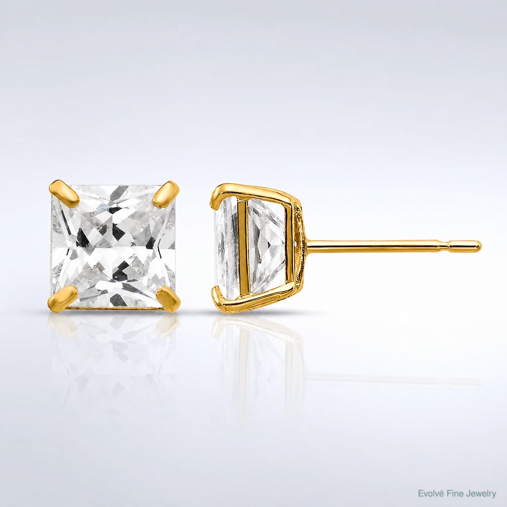14k 5mm Square CZ Post Earrings - Lifestyle View