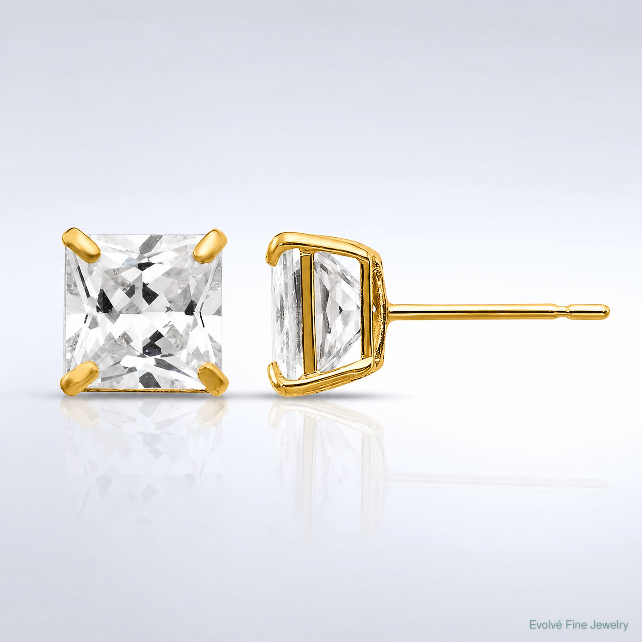 14k 5mm Square CZ Post Earrings - Lifestyle View