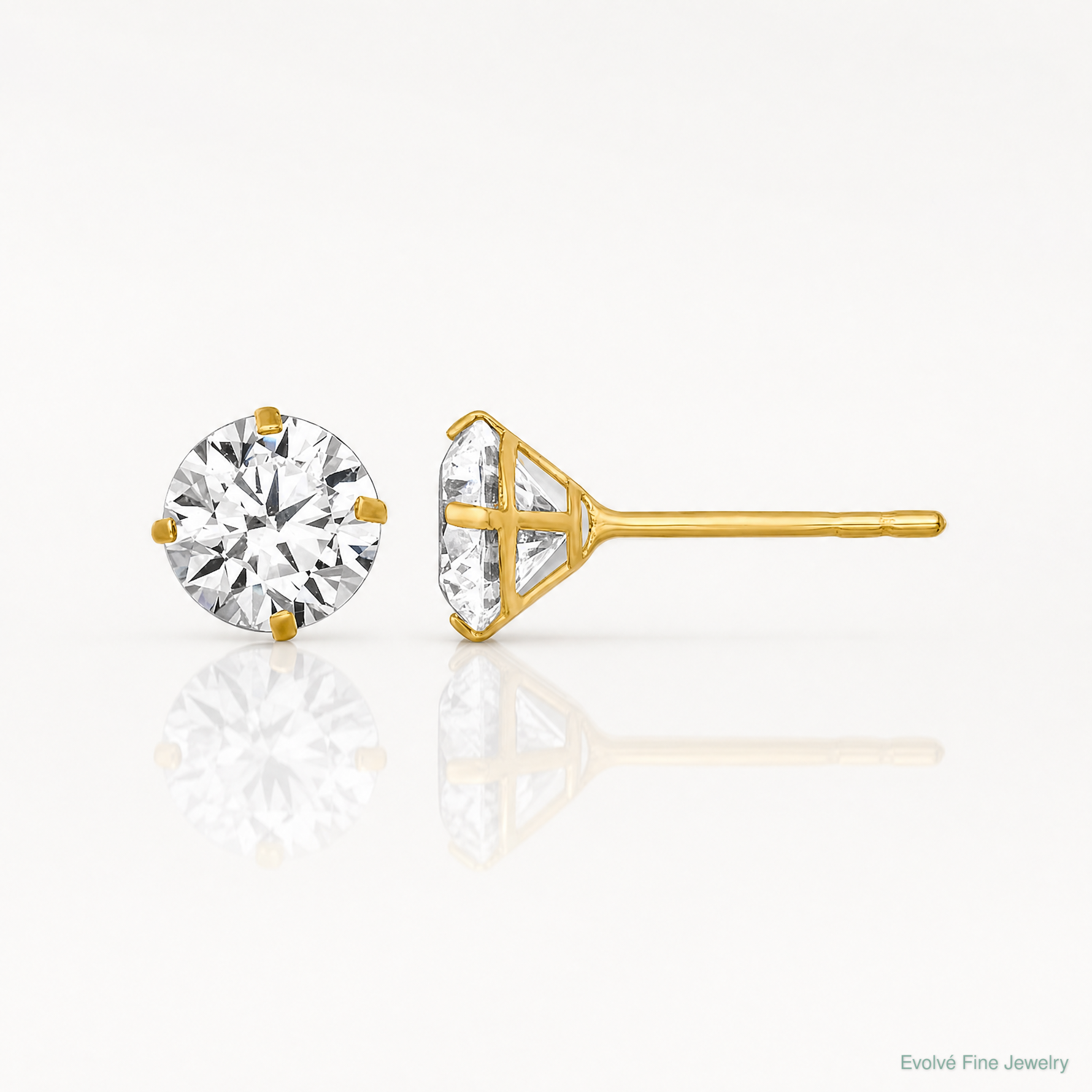 14k Polished 5mm CZ Stud Post Earrings - Lifestyle View