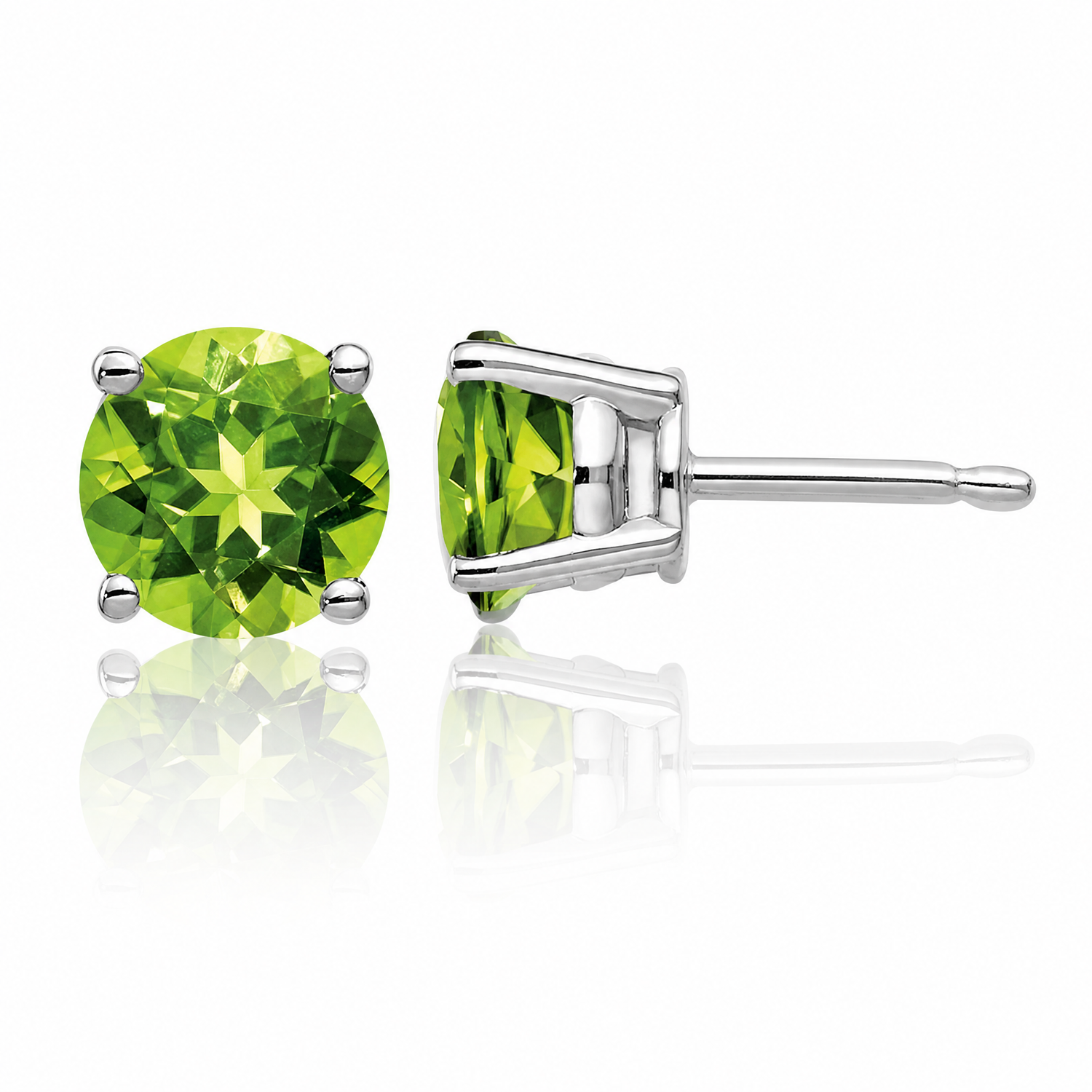 14k White Gold 5mm Peridot Earrings - Lifestyle View