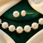 14K 7-8mm Near Round White FWC Pearl Necklace & Button Earring Set - Lifestyle View