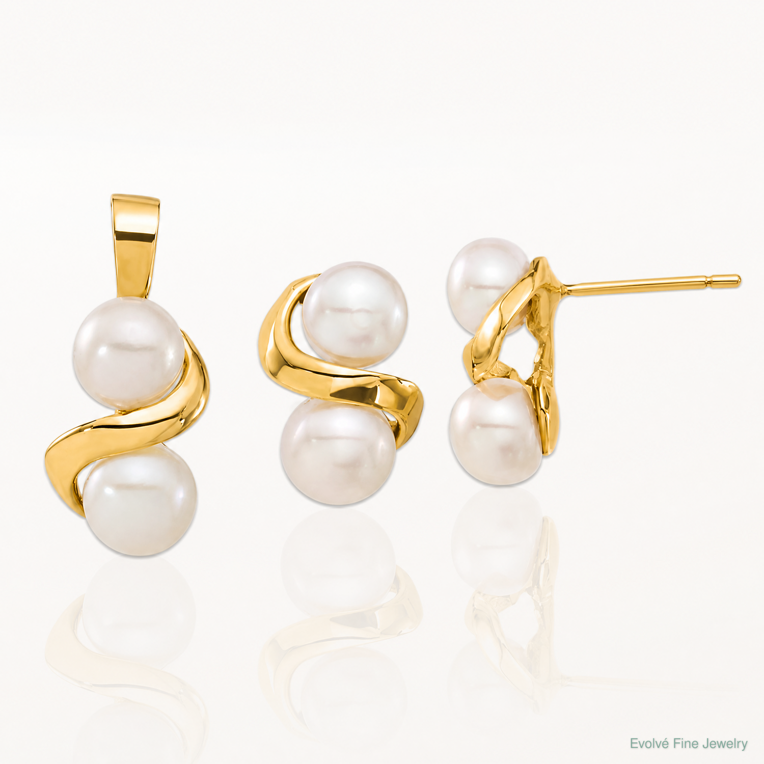 14k 5-6mm White Button FWC Pearl Earring and Pendant Set - Lifestyle View