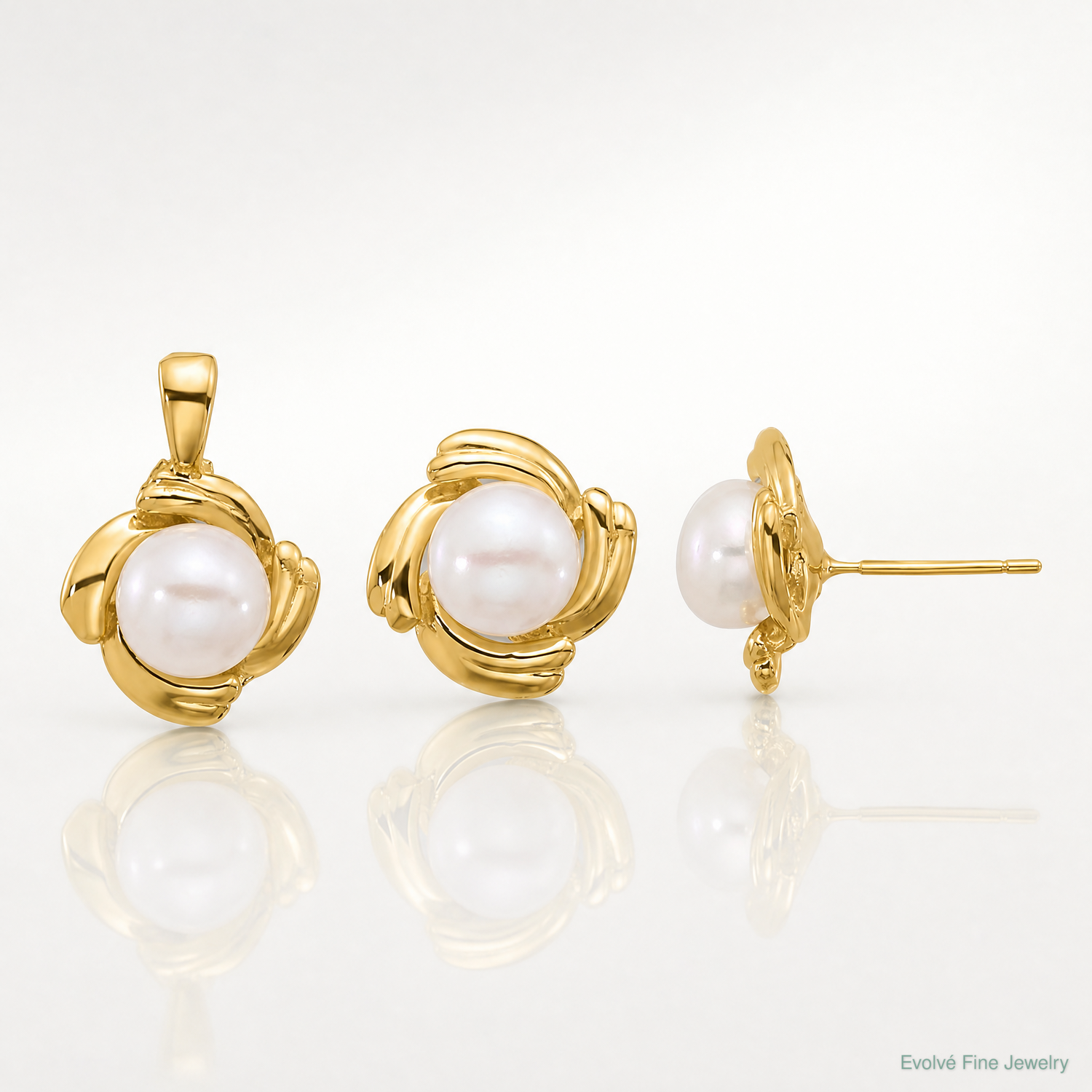 14k 6-7mm White Button FWC Pearl Earring and Pendant Set - Lifestyle View