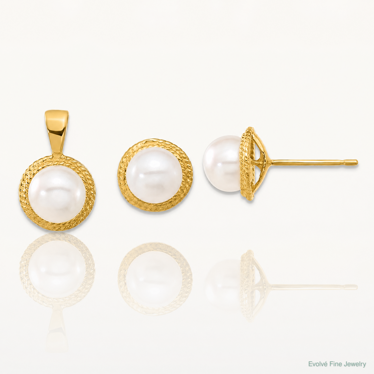 14k 5-6mm White Button FWC Pearl Earring and Pendant Set - Lifestyle View