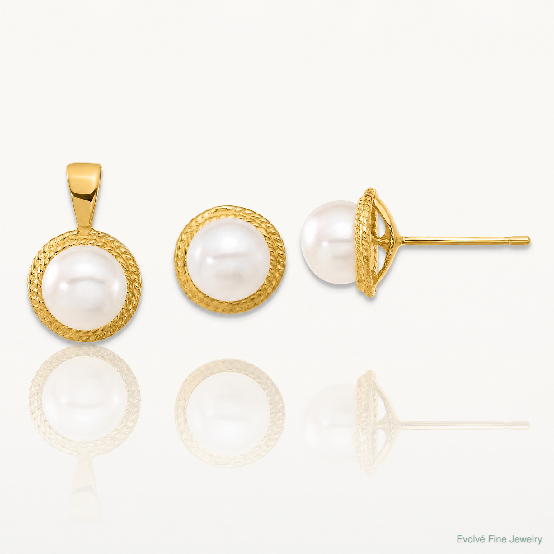 14k 5-6mm White Button FWC Pearl Earring and Pendant Set - Lifestyle View