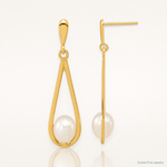 14k 5-6mm White Rice Freshwater Cultured Pearl Post Dangle Earrings - Lifestyle View