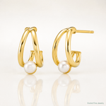 14k Polished Freshwater Cultured Pearl J-Hoop Earrings - Lifestyle View