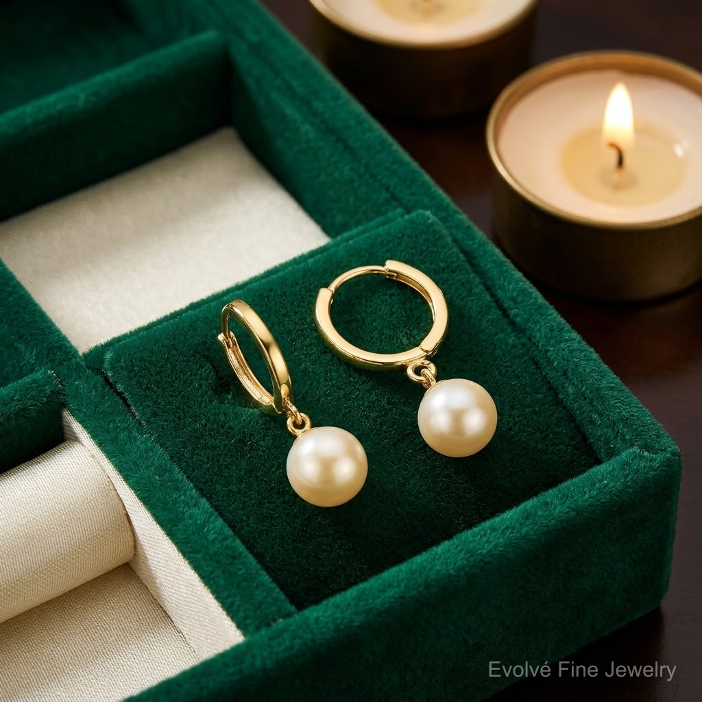 14K 7-8mm Round Freshwater Cultured Pearl Dangle Hoop Earrings - Lifestyle View