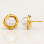 14k Polished 6-7mm Button Freshwater Cultured Pearl Post Earrings - Lifestyle View