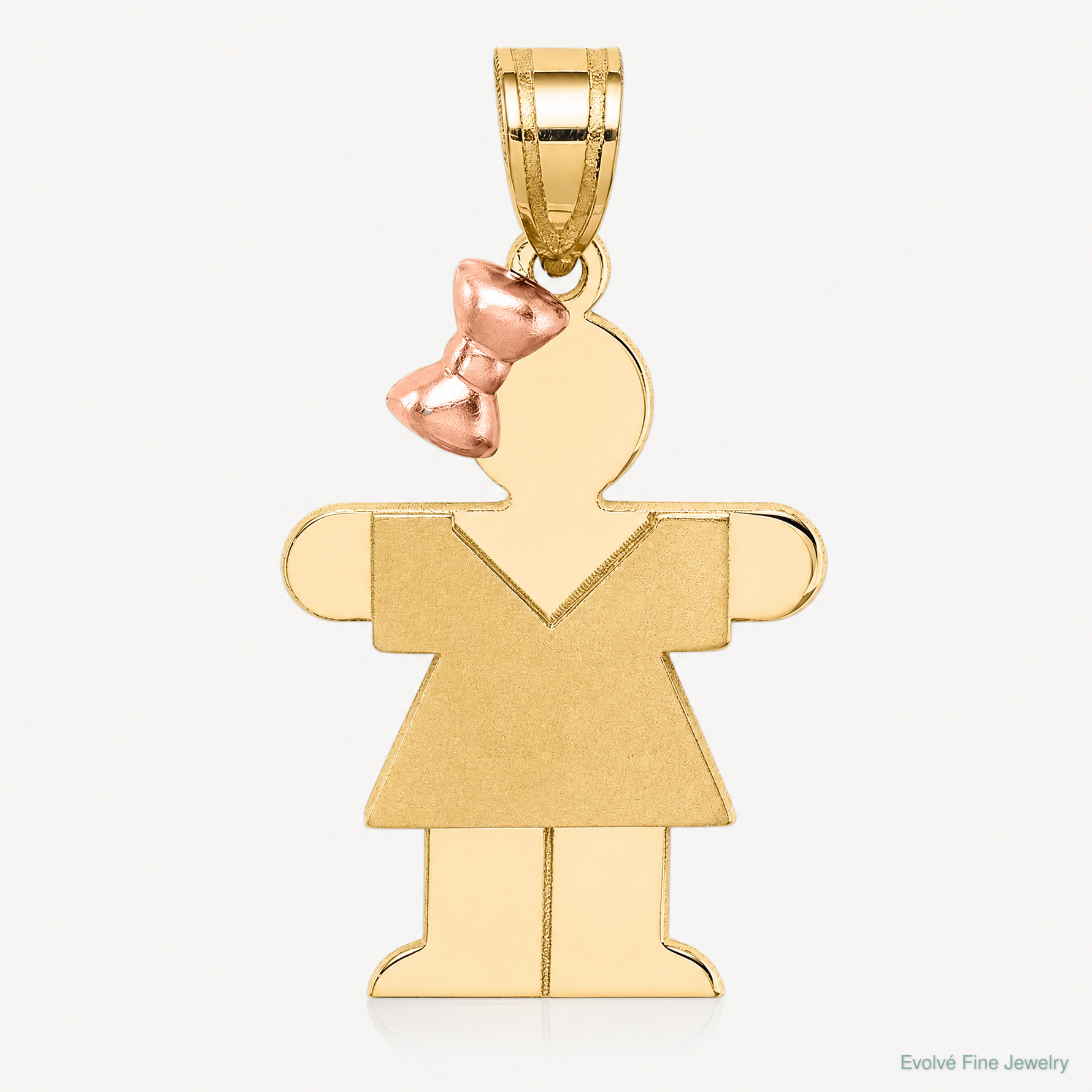14k Two-Tone Small Girl with Bow on Left Engravable Charm - Lifestyle View