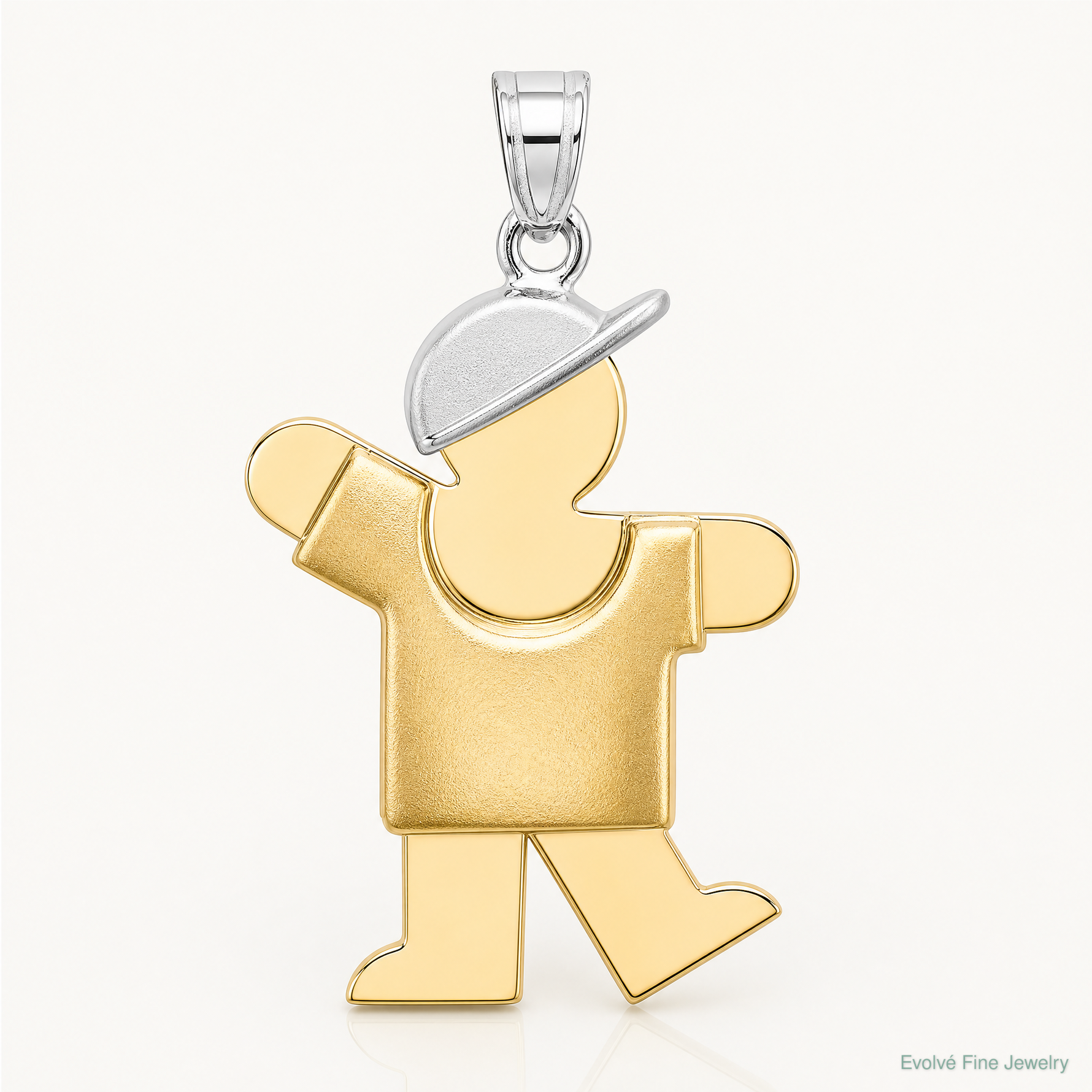 14k Two-Tone Puffed Boy with Hat on Left Engravable Charm - Lifestyle View