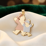 14k Tri-Color Big Girl and Little Boy Engravable Charm - Lifestyle View