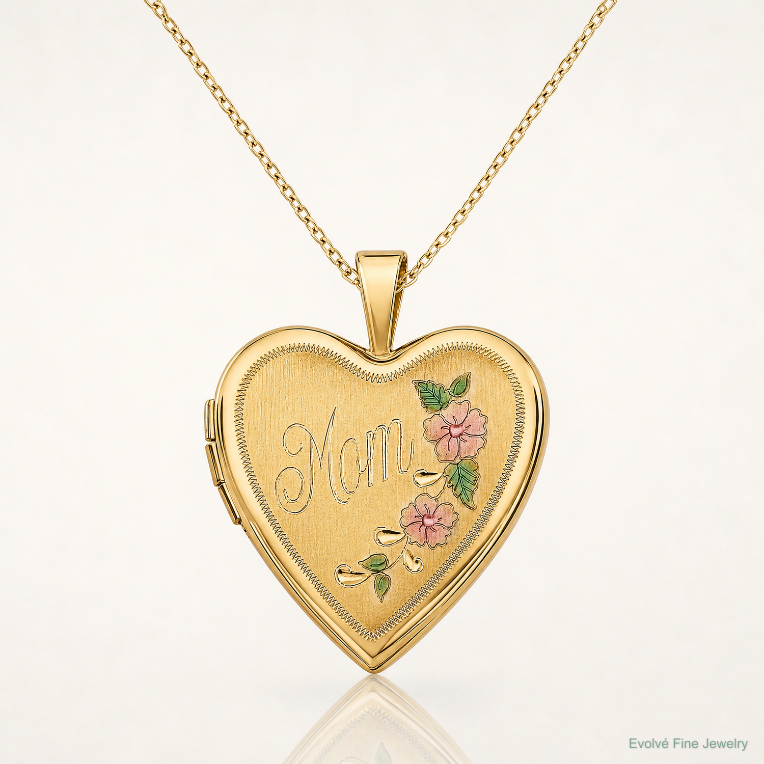14ky 20mm Enameled Floral MOM Heart Locket - Lifestyle View