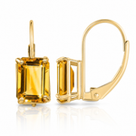 14k 7x5mm Emerald Cut Citrine Leverback Earrings - Lifestyle View