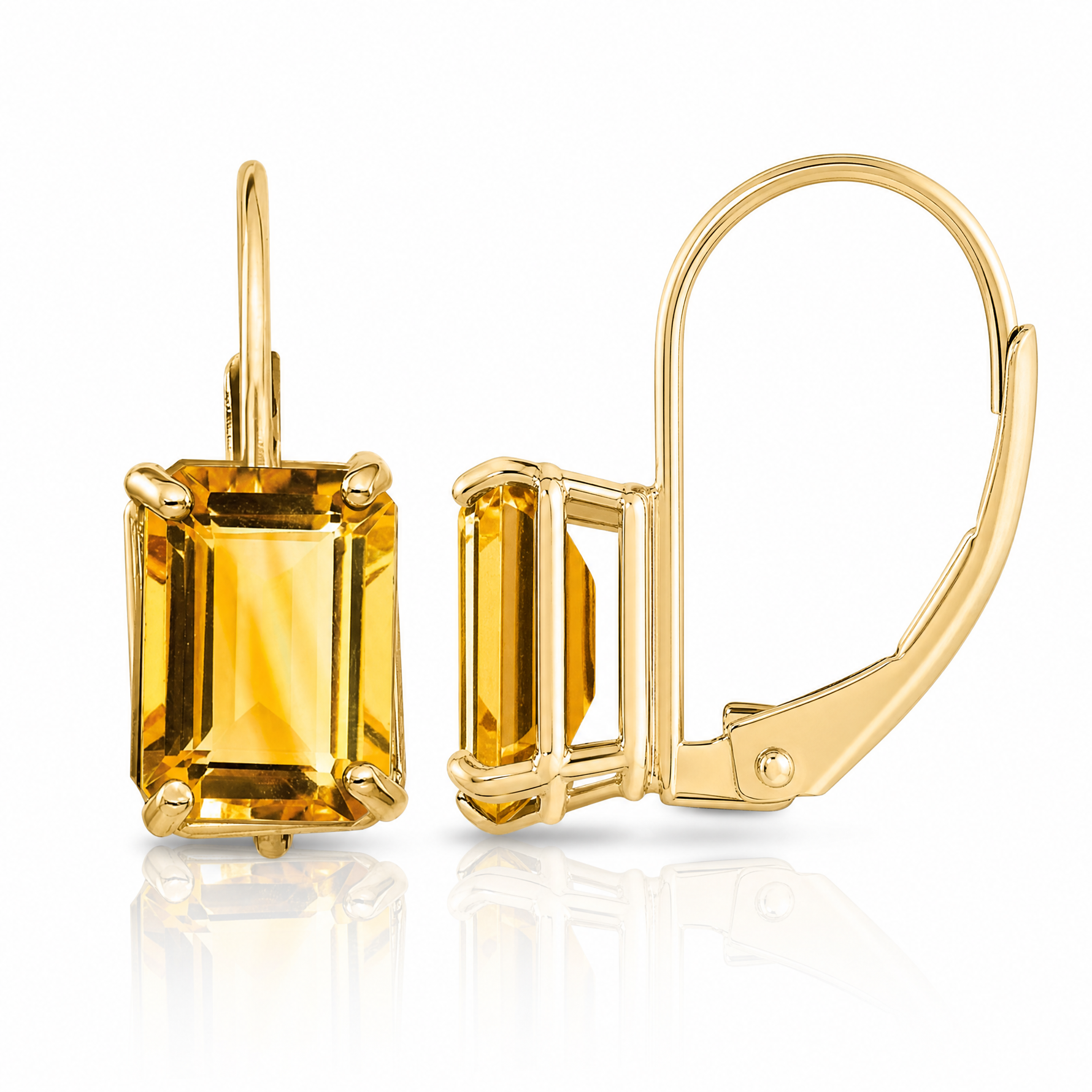 14k 7x5mm Emerald Cut Citrine Leverback Earrings - Lifestyle View
