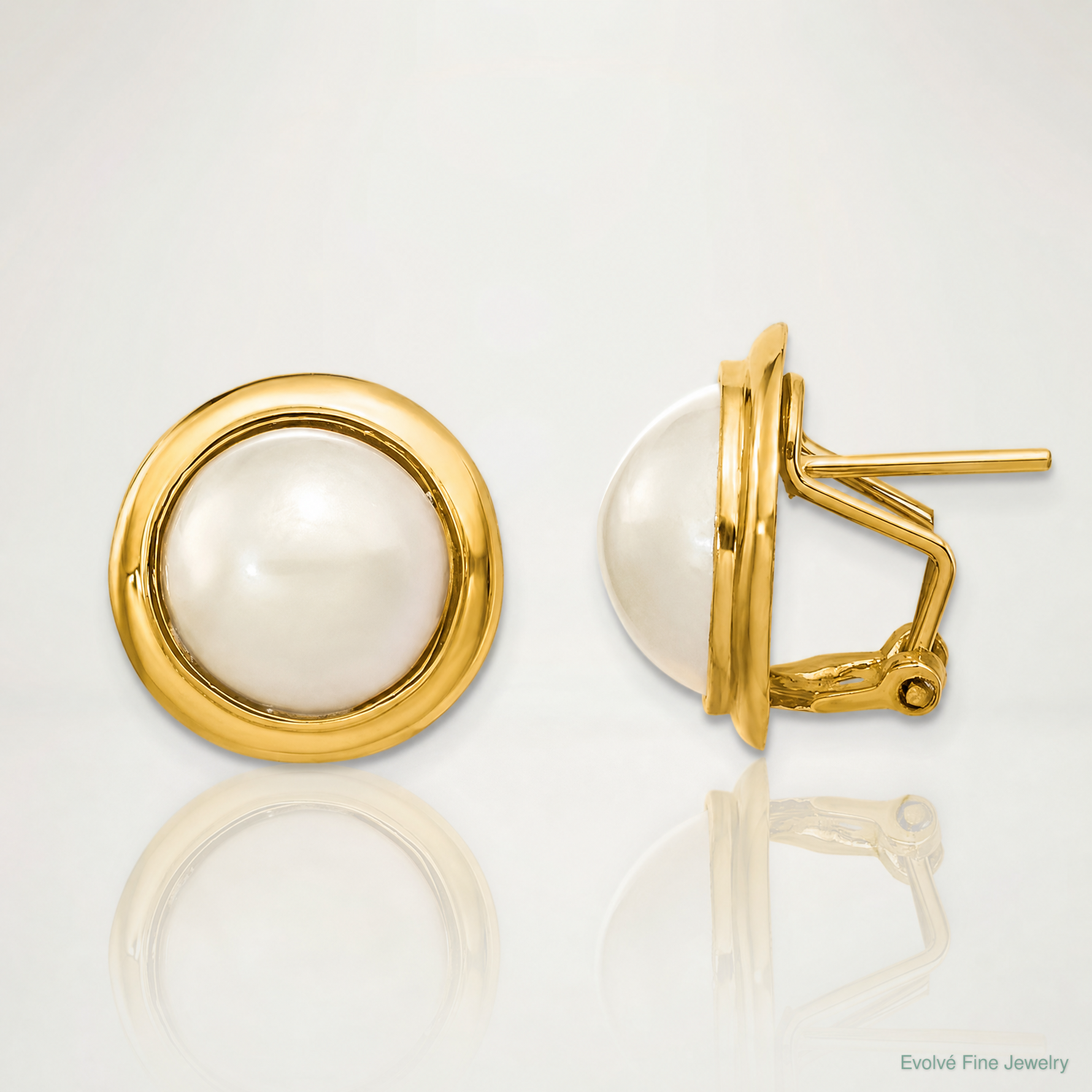 14k 10-11mm White Freshwater Cultured Mabe Pearl Omega Back Earrings - Lifestyle View