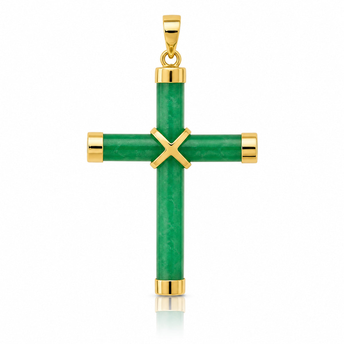 14K Polished Jade X Cross Pendant - Lifestyle View