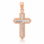 14k Rose Gold Rhodium Diamond Cut Cross Pendant - Lifestyle View