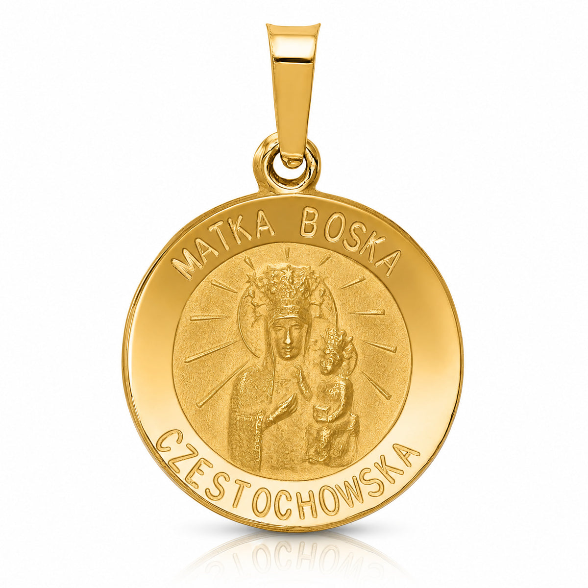 14k Matka Boska Czestochowska Reversible Medal Hollow Pendant - Lifestyle View