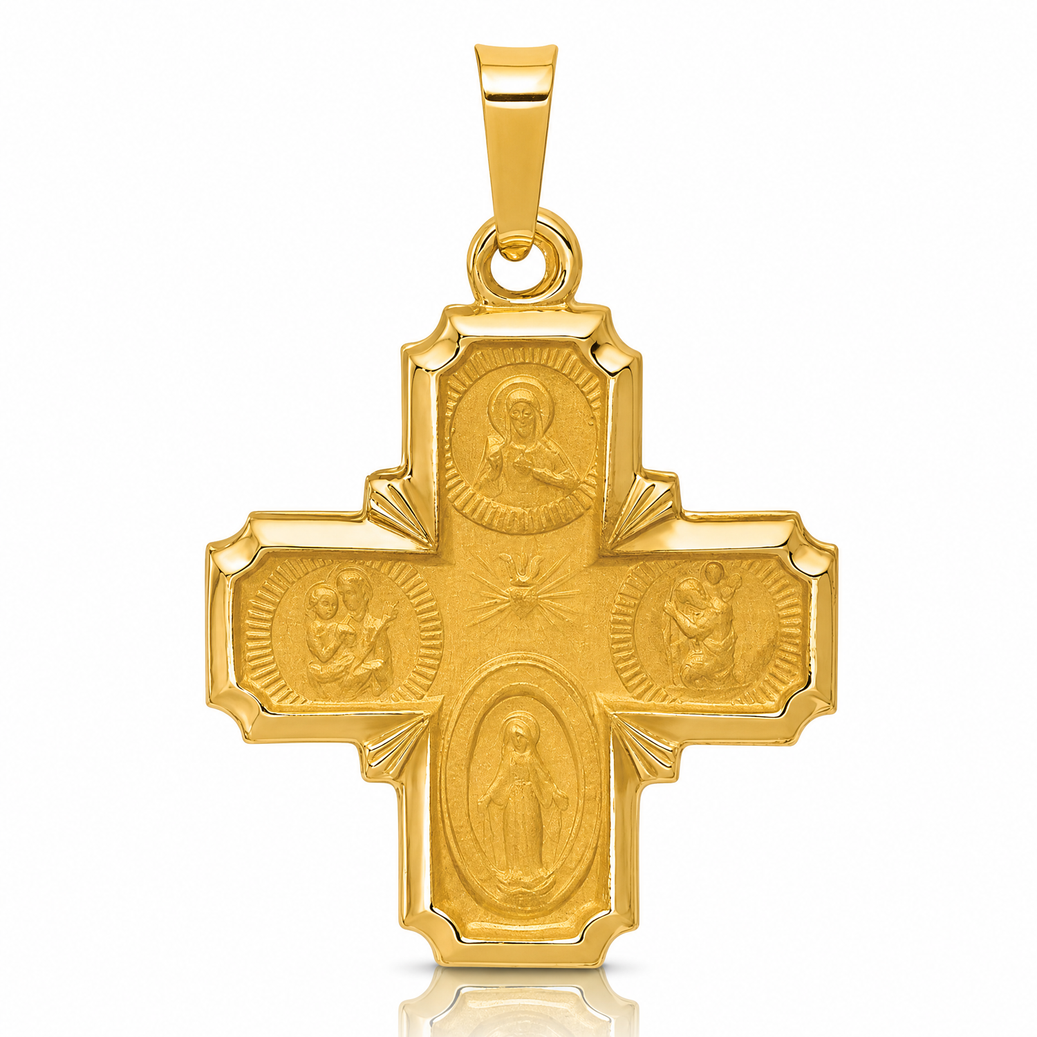 14k Polished and Satin Four Way Medal Hollow Pendant - Lifestyle View