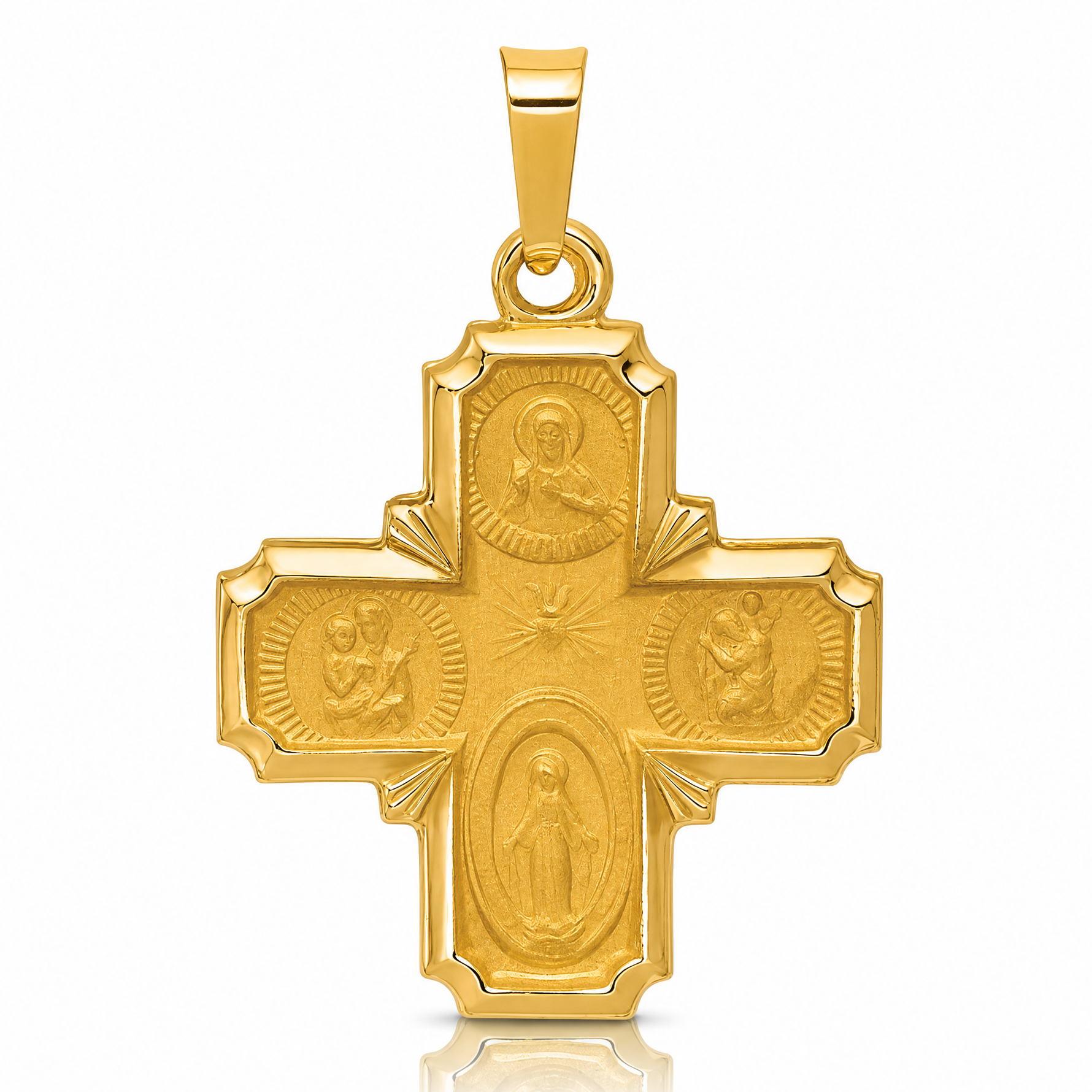 14k Polished and Satin Four Way Medal Hollow Pendant - Lifestyle View