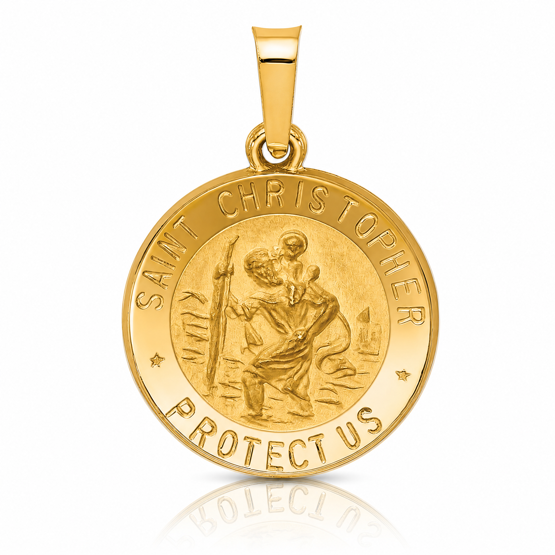 14k Polished and Satin St. Christopher Medal Hollow Pendant - Lifestyle View