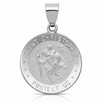 14k White Gold Polished/Satin St Christopher Medal Hollow Pendant - Lifestyle View