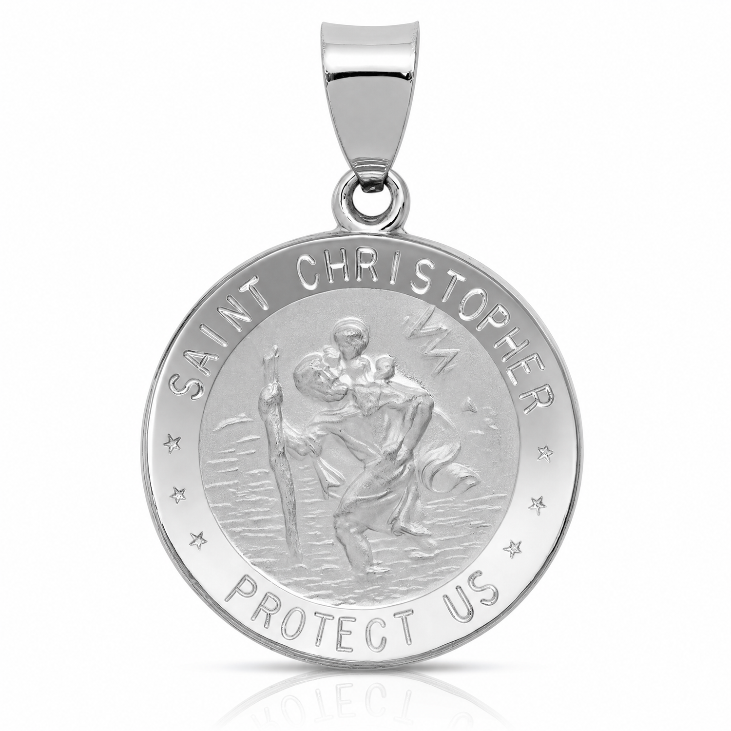 14k White Gold Polished/Satin St Christopher Medal Hollow Pendant - Lifestyle View