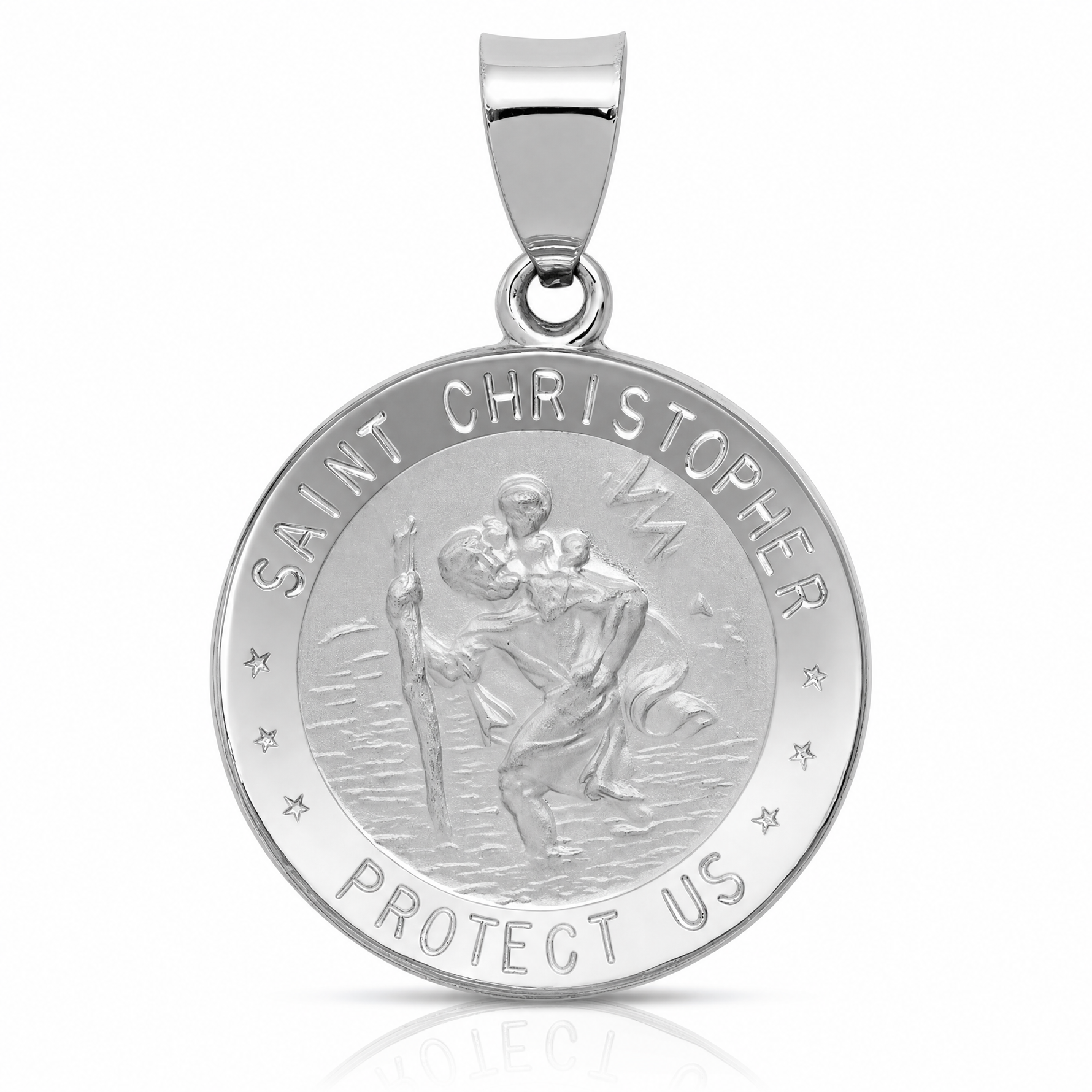 14k White Gold Polished/Satin St Christopher Medal Hollow Pendant - Lifestyle View