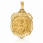 14k Polished and Satin St Michael Badge Medal Hollow Pendant - Lifestyle View